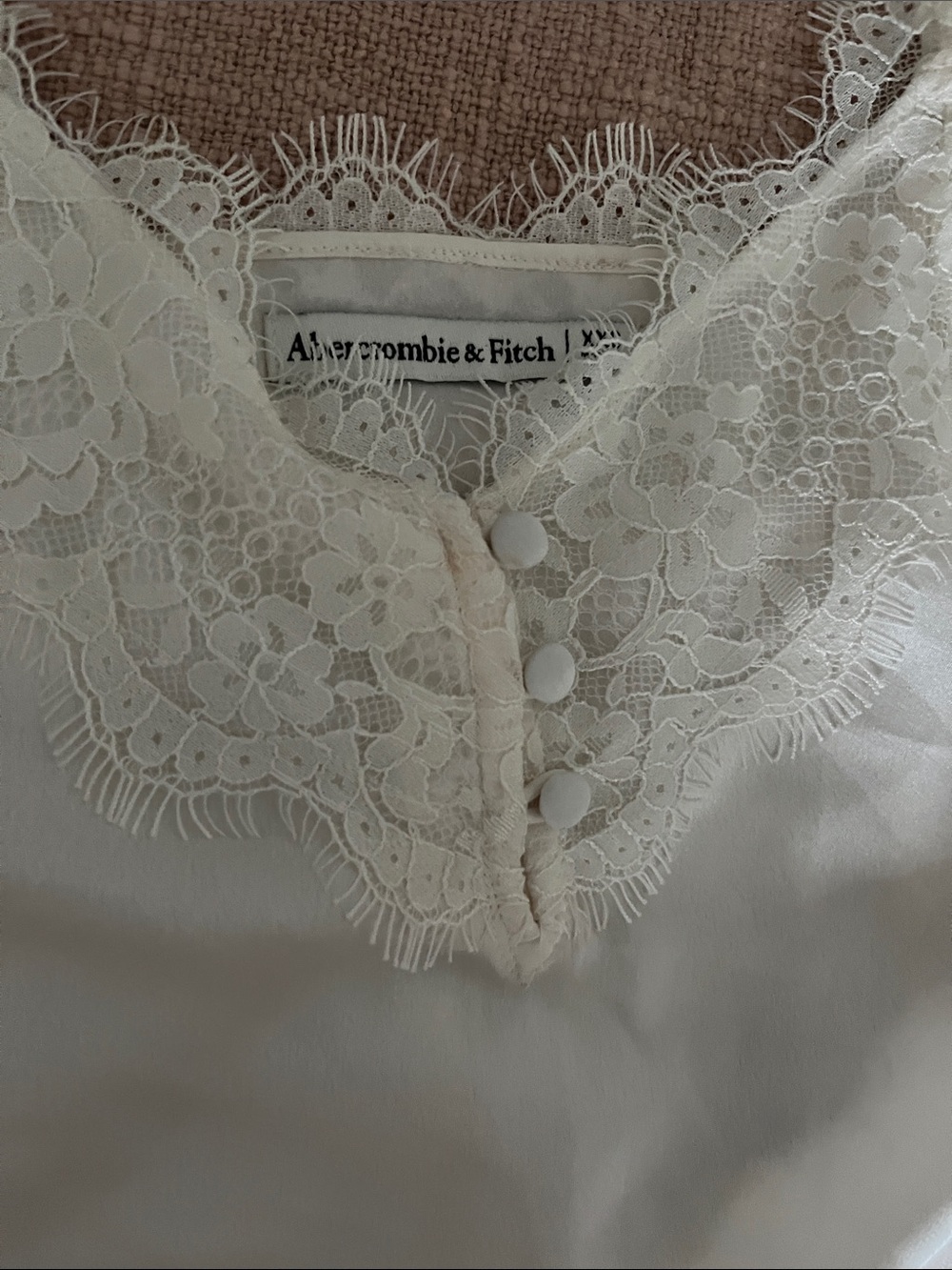 Abercrombie & Fitch Cream Lace-Trim Button Front Top